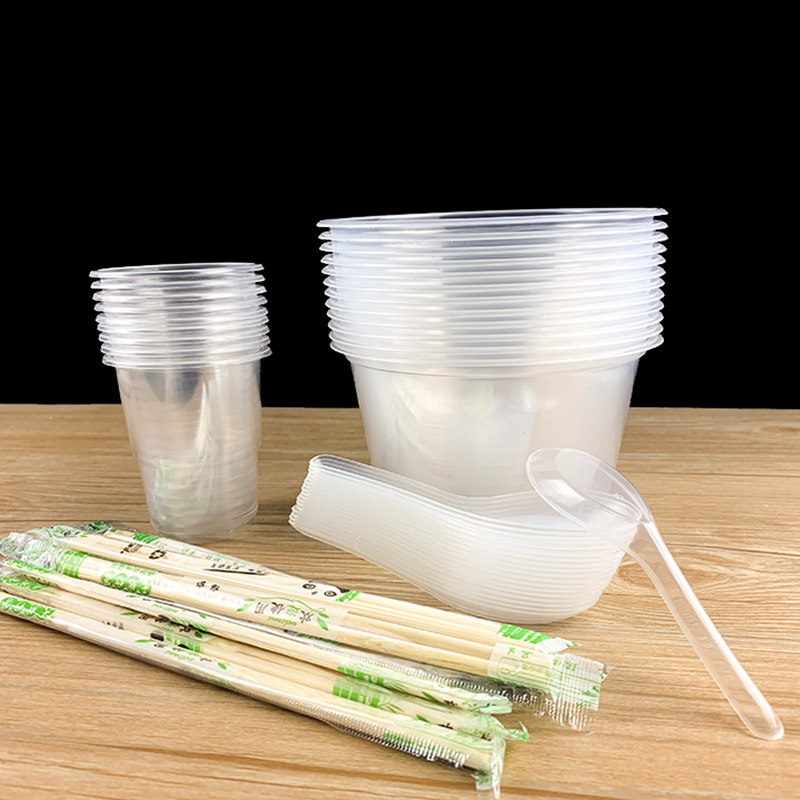 一次性碗筷套装塑料圆形餐具筷子饭店冰粉专用一次性餐盒