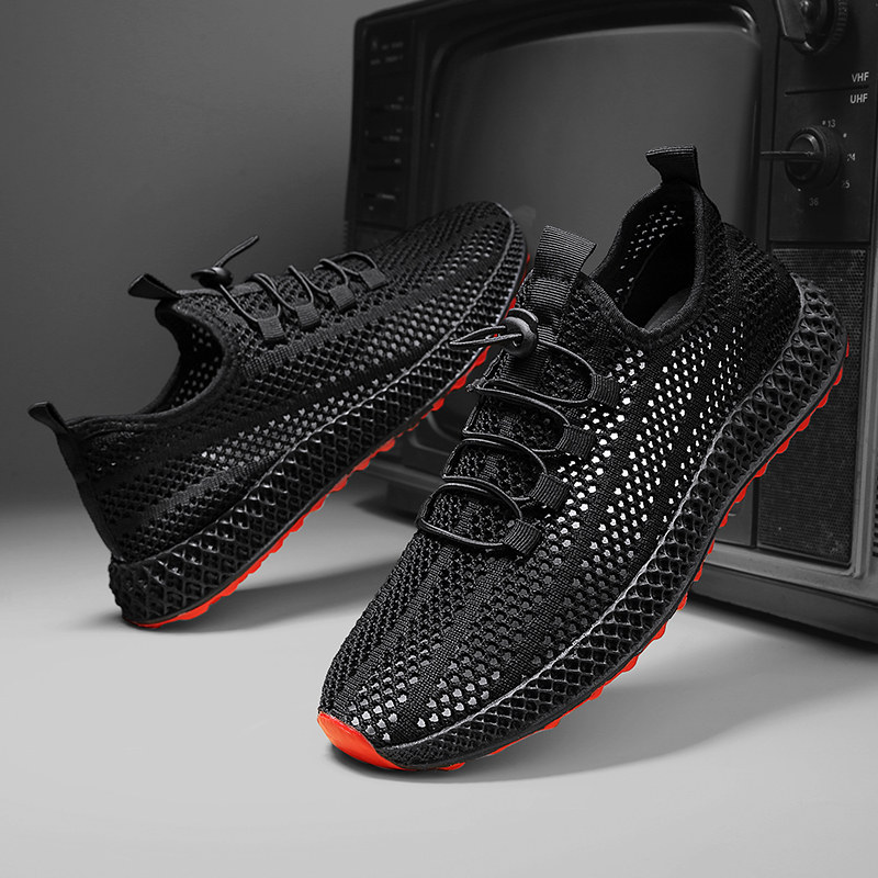夏季黑色镂空网鞋男运动凉鞋新款网面透气飞织时尚休闲鞋
