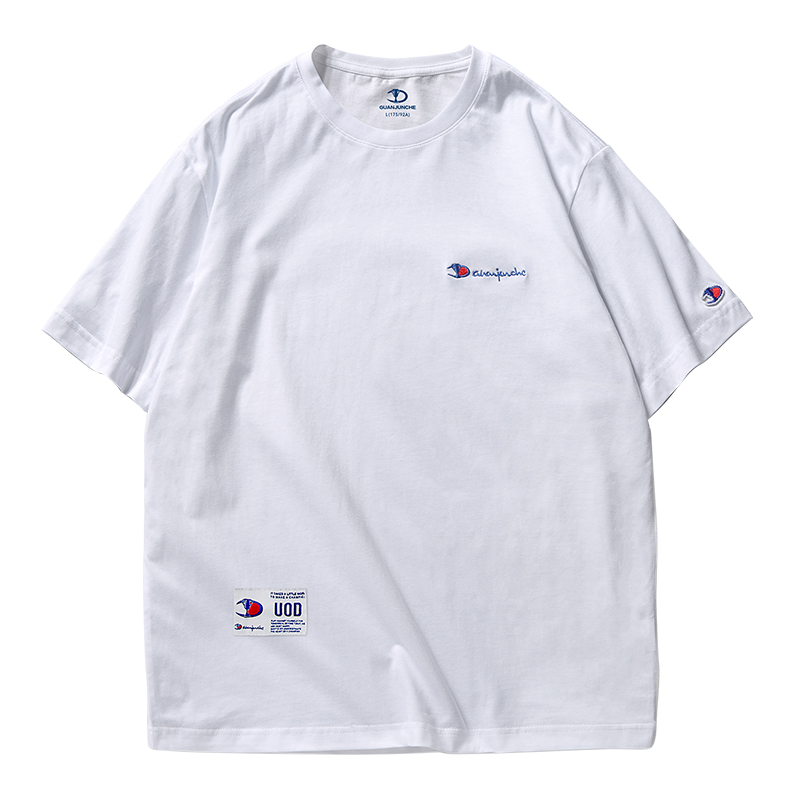 冠军车官网旗舰店官夏季圆领短袖t恤男士小标宽松半袖纯棉潮上衣