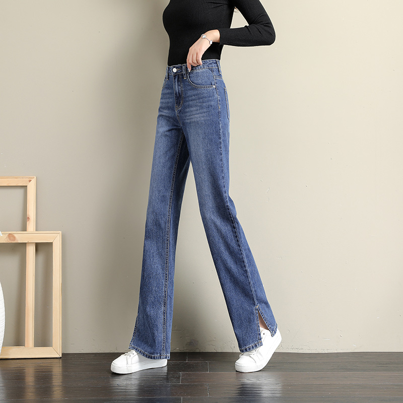 开叉牛仔裤女宽松直筒高腰显瘦2022年春季新款小个子显高小阔腿裤