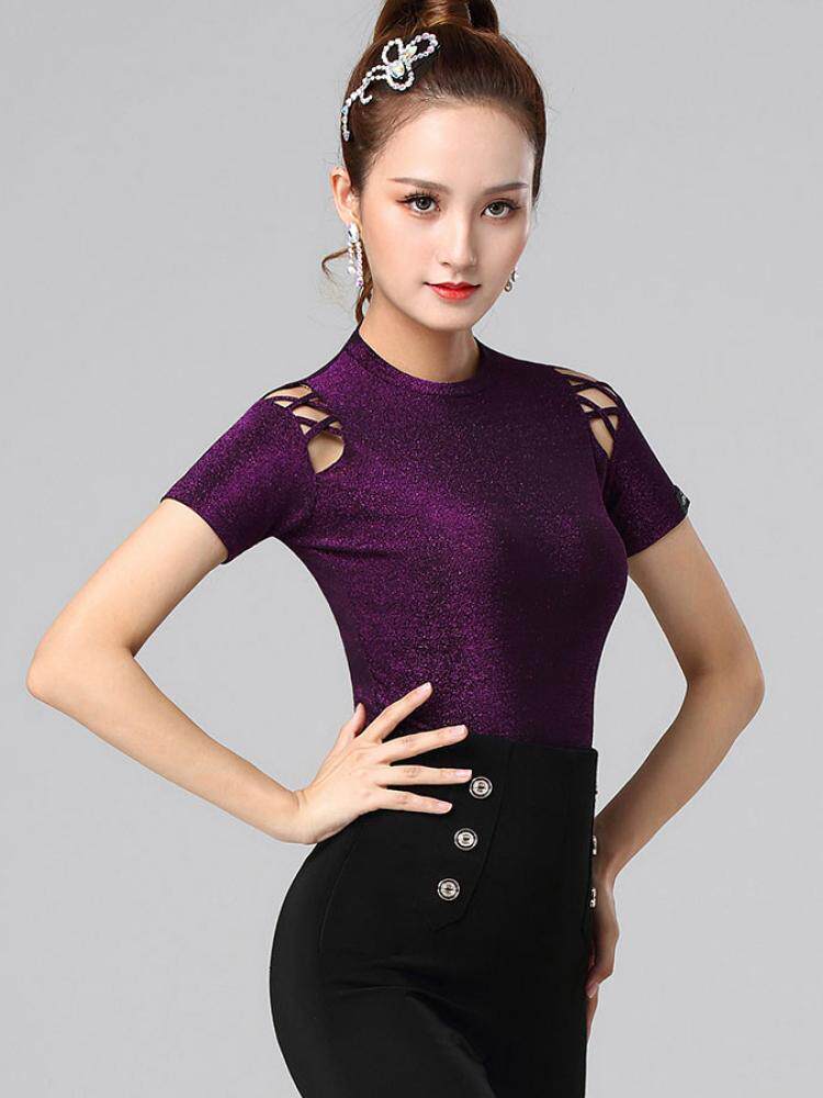 丹宝罗性感秋季短袖上衣练功国标舞摩登服装舞女拉丁舞上装