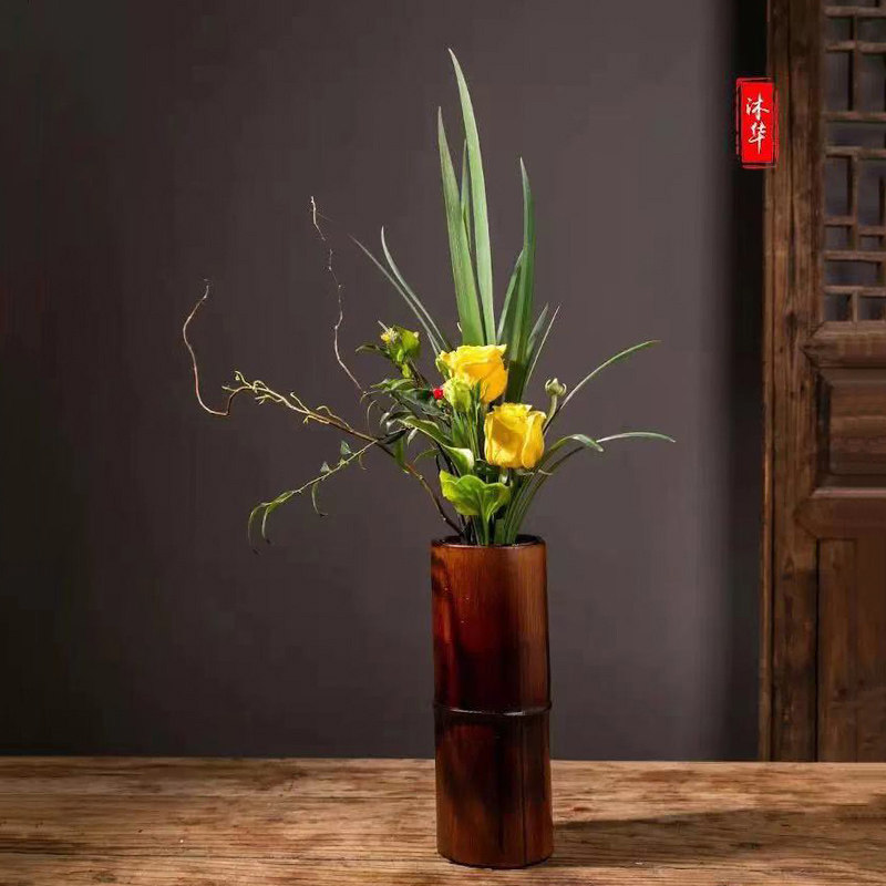 剑山竹筒花瓶竹制寸筒插花器皿中华花艺艺花其它园艺用品