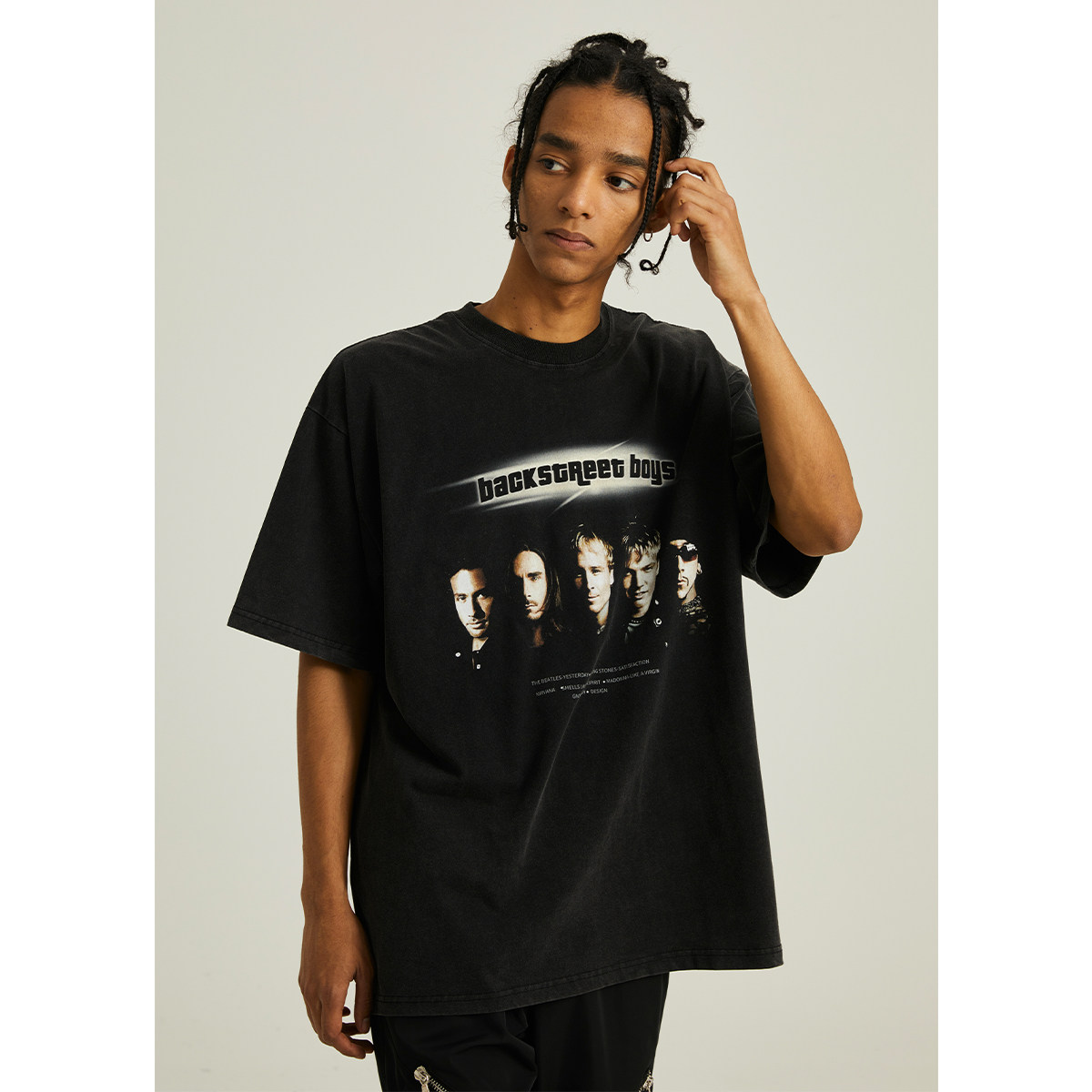 gnomeshgh水洗康利印花做旧oversize后街男孩短袖tee高街t恤