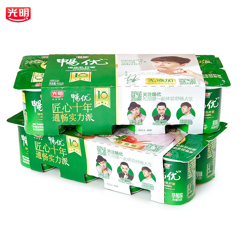 杆菌学生发酵风味草莓原味光明明畅植物16杯低温奶