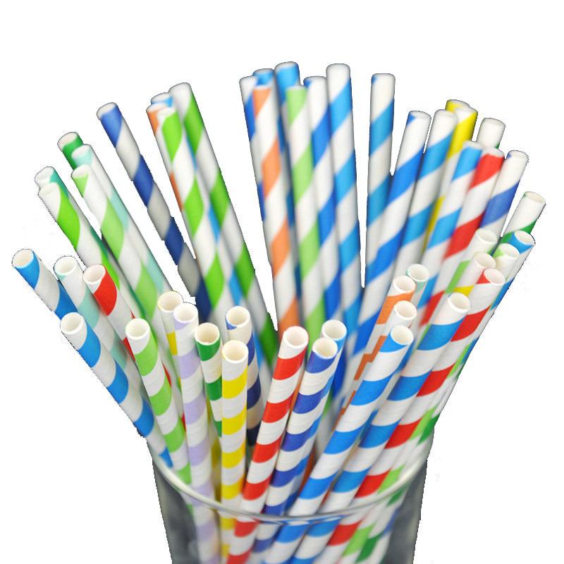 100支吸管一次性环保创意彩色条纹果汁派对纸管吸管