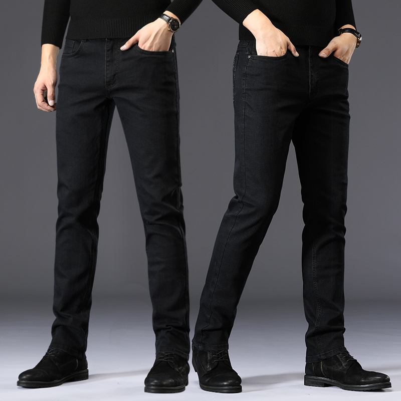 黑色牛仔裤男修身直筒纯黑裤子男2022年春季男裤春秋款潮男士长裤