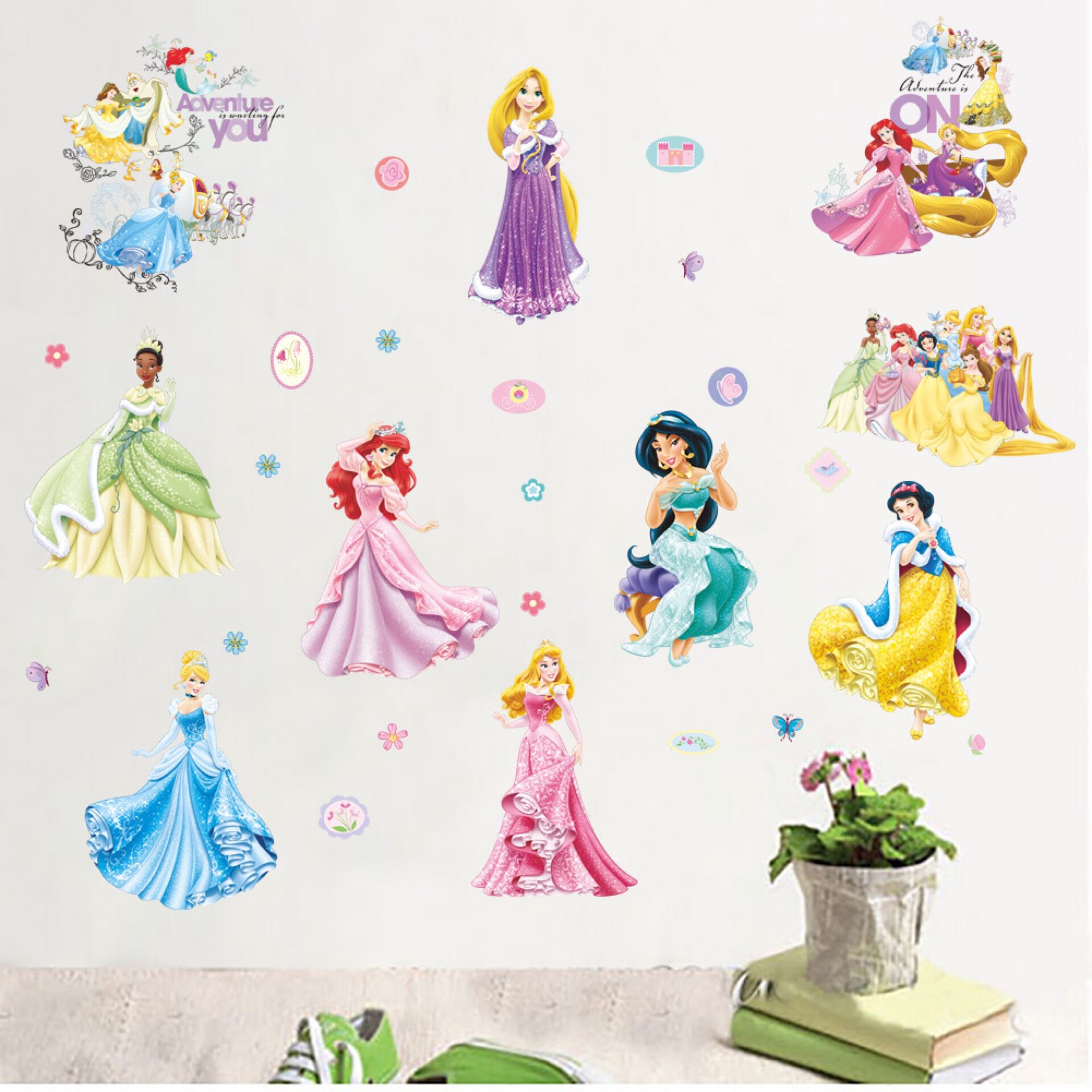 白雪公主3d立体卡通自粘墙贴粉色美人鱼女孩卧室墙贴