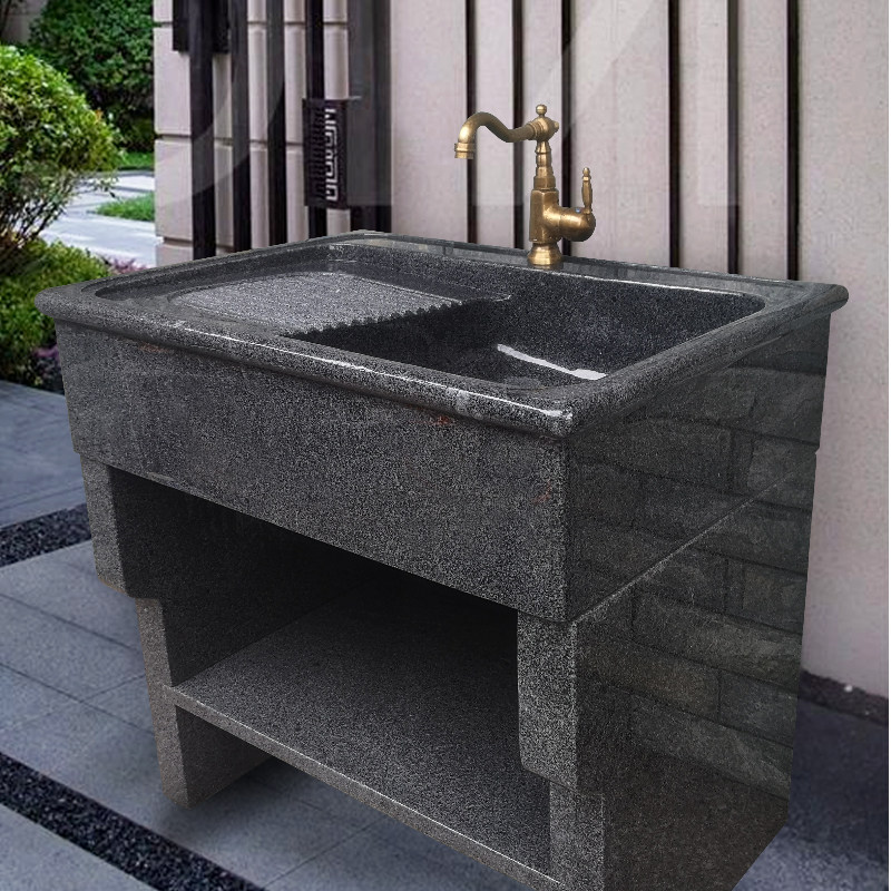 整石水池石头洗衣池阳台带搓板户外庭院大理石水槽石材洗手盆家用-mc