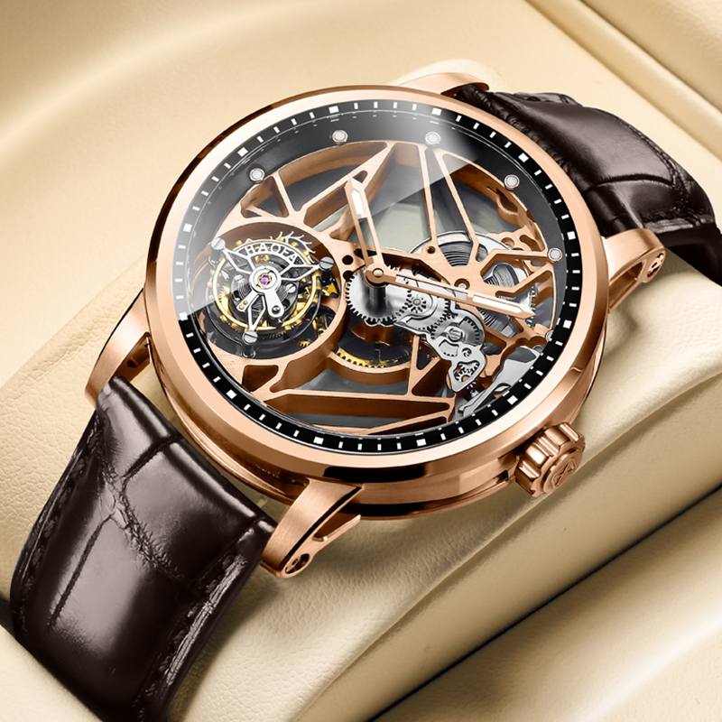 豪法全景飞行陀飞轮镂空大背透机械腕表男士手表潮流夜光时尚名牌