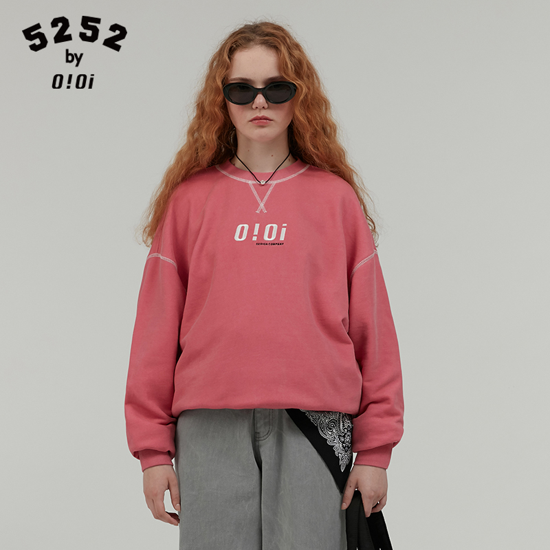 5252byo!oi2020年秋冬款新款oioi刺绣复古圆领套头宽松卫衣男女潮