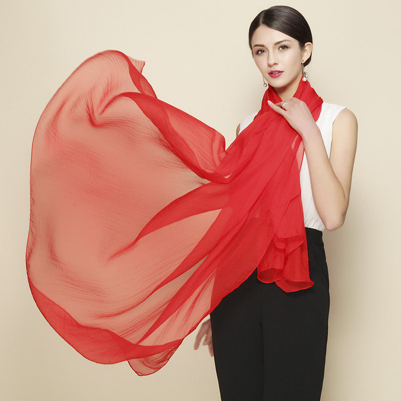 网红丝巾女士春秋薄款大红红色韩版纱巾长款围巾