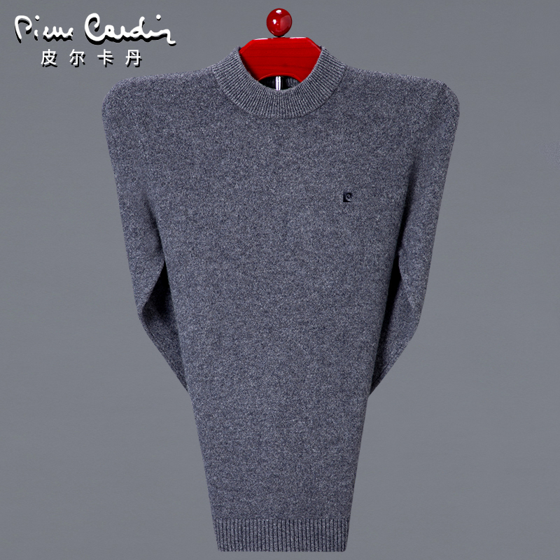 皮尔卡丹山羊绒衫男100%纯羊绒男士圆领品牌纯色羊毛衫加厚款毛衣