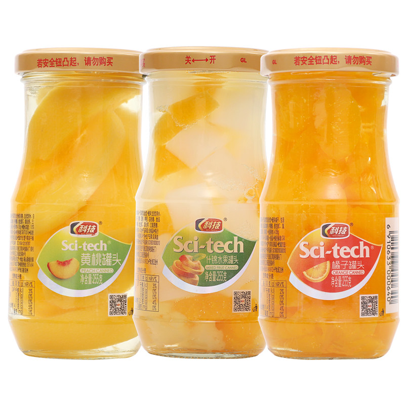 科技水果罐头黄桃桔子什锦口味新鲜颗粒桃橘片爽即水果罐头