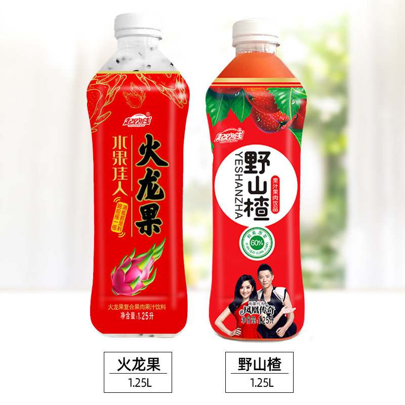 饮料果汁起跑线山楂果肉饮品1.25l6瓶火龙果黄桃芒果味