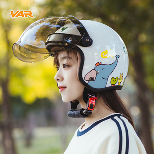 var电动摩托车机车骑行头盔男女士四季 3c认证复古冬季 保暖安全盔