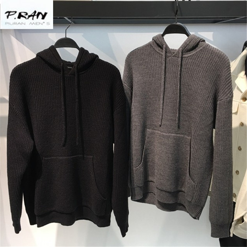 B2EB94675男士毛衣宽松韩版针织衫BF慵懒风连帽毛线卫衣线衣94674