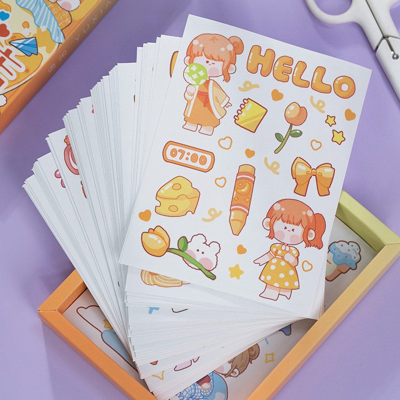 可爱贴纸贴画纸小人物心手少女礼盒手账手帐贴纸