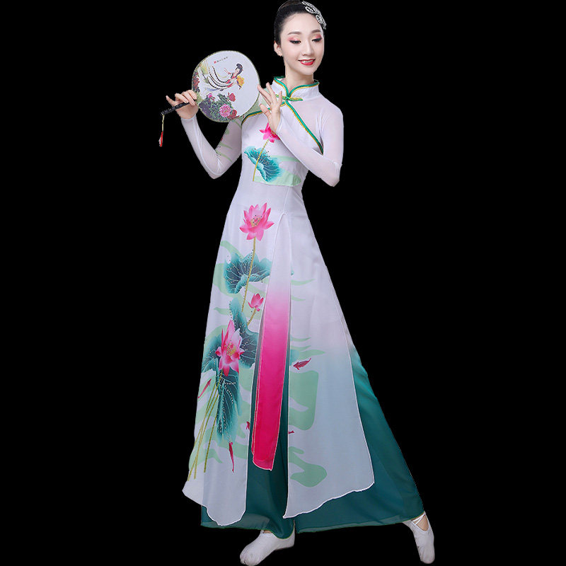 古典演出服女飘逸新款咏荷舞蹈服装中国风清新淡雅扇子舞成人套装