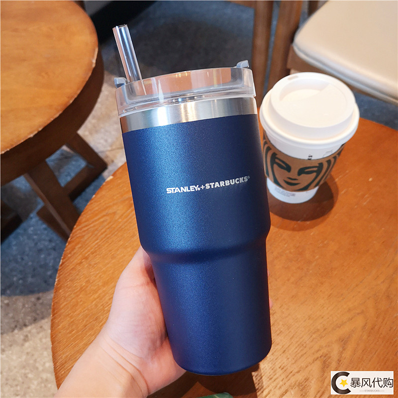 星巴克联名stanley不锈钢吸管深蓝色黑色红白白色美式吸管杯