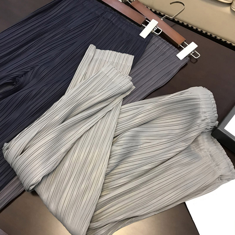 自留！三宅一生褶皱小脚裤女夏季薄款宽松百搭休闲高腰九分阔腿裤