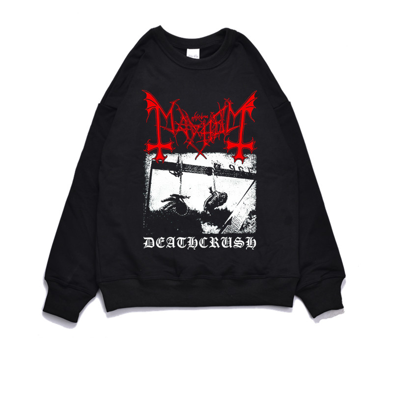挪威黑金金属摇滚mayhem残害乐队印花加绒卫衣卫衣
