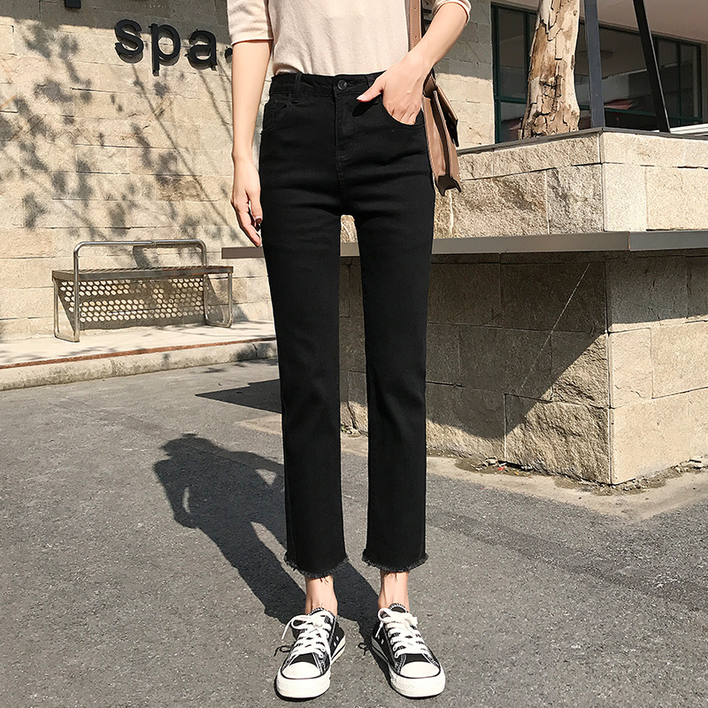 黑色牛仔裤女士直筒宽松2021年新款秋冬加绒裤高腰显瘦烟管裤子潮