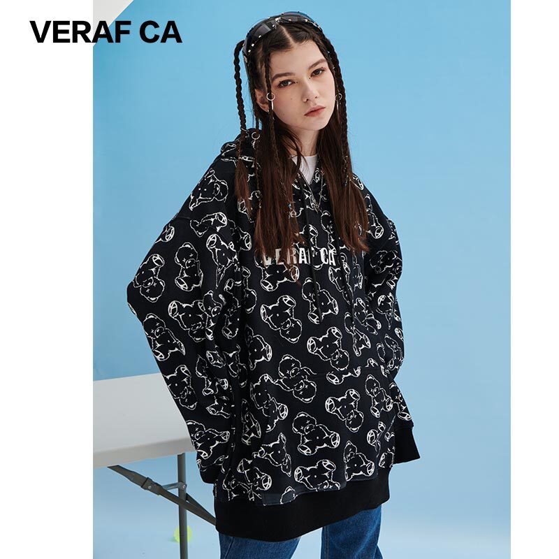 veraf连帽外套宽松帽衫潮牌卫衣男小熊ca装满卫衣