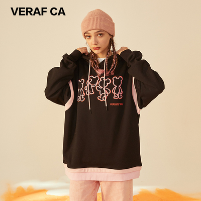 小熊veraf发泡印连帽卫衣男春季宽松百搭外套潮牌情侣