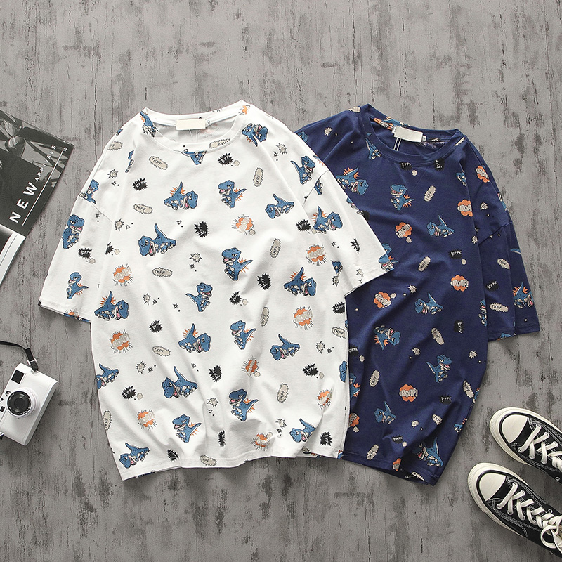 短袖t恤男潮牌ins潮流2021夏季新款韩版宽松卡通印花上衣情侣半袖