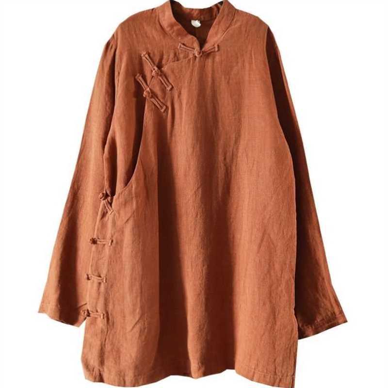棉麻女装复古原创民族风新款高端文艺范春秋款盘扣茶服上衣布衣