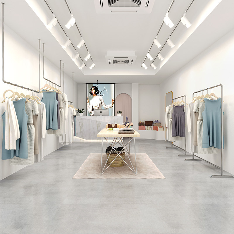 北欧高档服装店展示架银色不锈钢陈列货架女装简约服装展示架