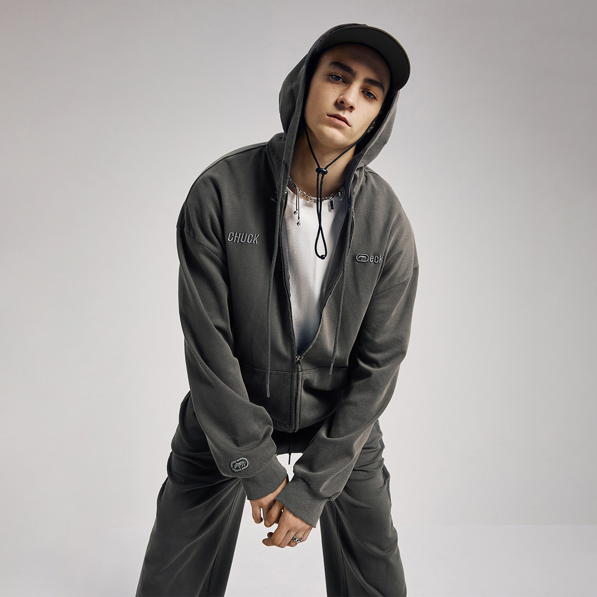 chuck联名ecko犀牛潮牌22aw美式复古模糊印花时尚套装