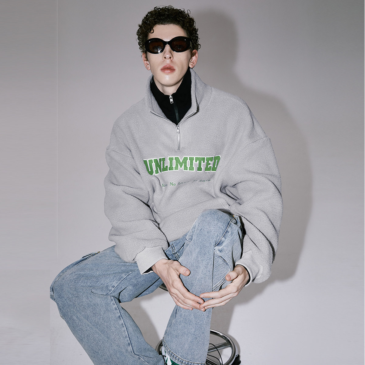 ecko羊羔加厚立领休闲毛休闲犀牛颗粒刺绣密针卫衣