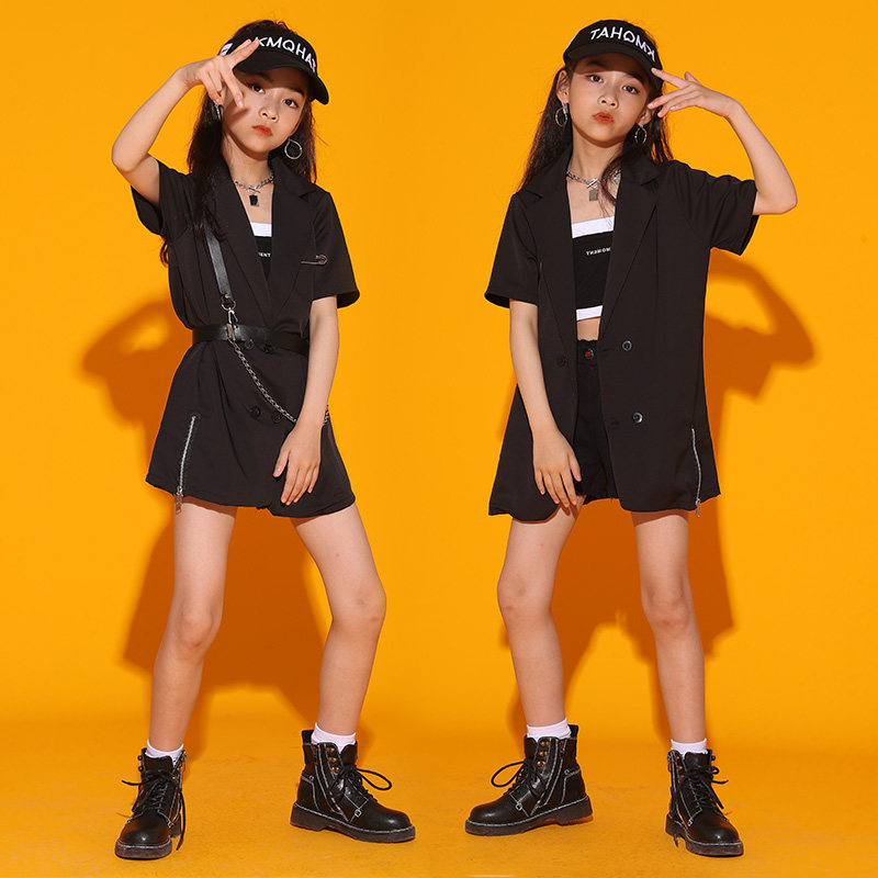 女童爵士舞服装少儿hiphop演出出走舞台西服套装儿童演出服