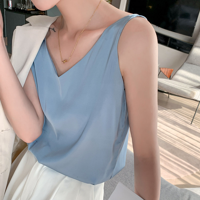 真丝缎面吊带背心女夏季v领内搭露肩疫苗装打底衫桑蚕丝内搭时尚