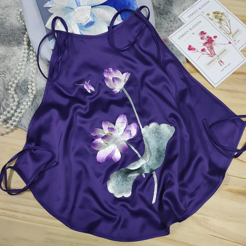 苏绣荷花性感真丝刺绣肚兜睡袍宫廷风情情趣肚兜