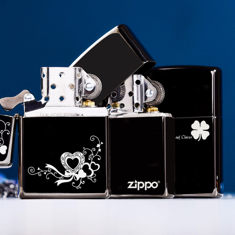 正版zippo打火机黑冰刻字定制照片防风之宝煤油zippo