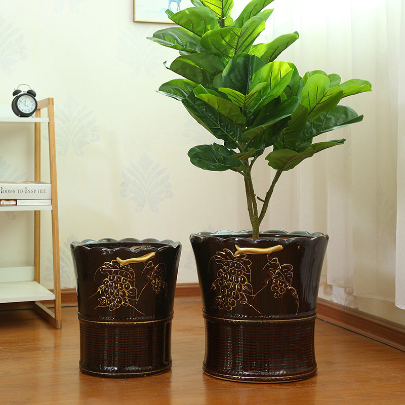 花盆特大号陶瓷古典描金白色客厅阳台庭院落地花盆