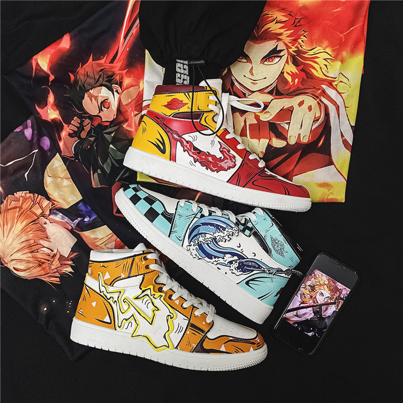 动漫鬼灭之刃炎柱联名aj男鞋空军一号高帮板青少年高帮鞋