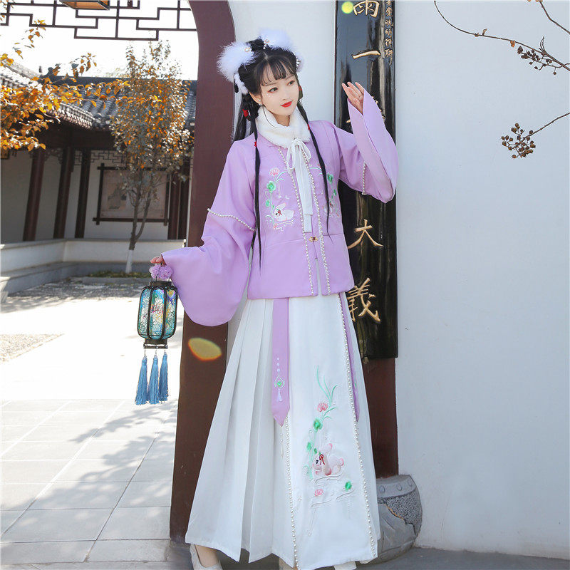 汉旭过年对襟方领套装菜价玥绫白菜价马面裙袄裙汉服