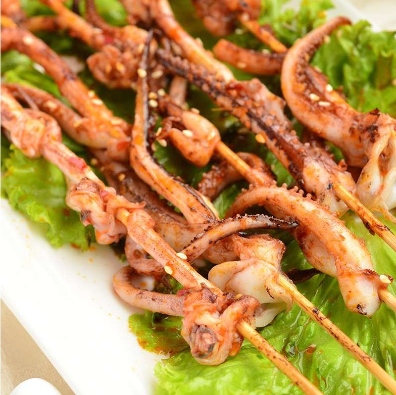 烤鱿鱼须20串35g大串铁板烧烤半成品食材新鲜冷冻乌贼鱿鱼串600g