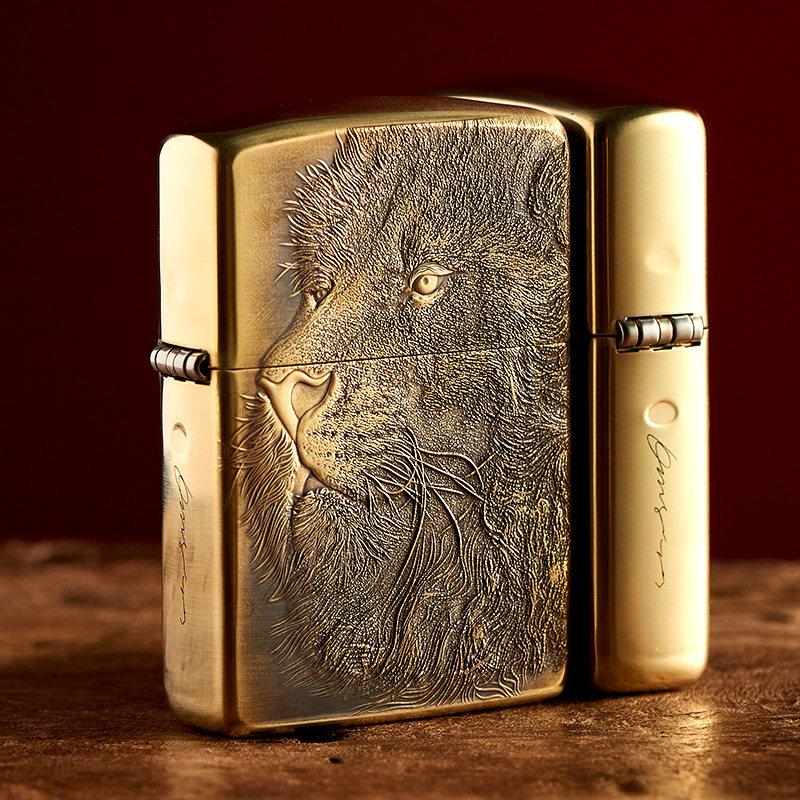 打火机zippo正版鬼王非洲雄狮纯铜盔甲手工3dzippo
