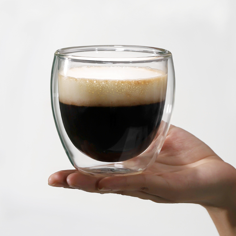 双层隔热透明简约玻璃杯冷热咖啡杯创意圆形水杯玻璃杯