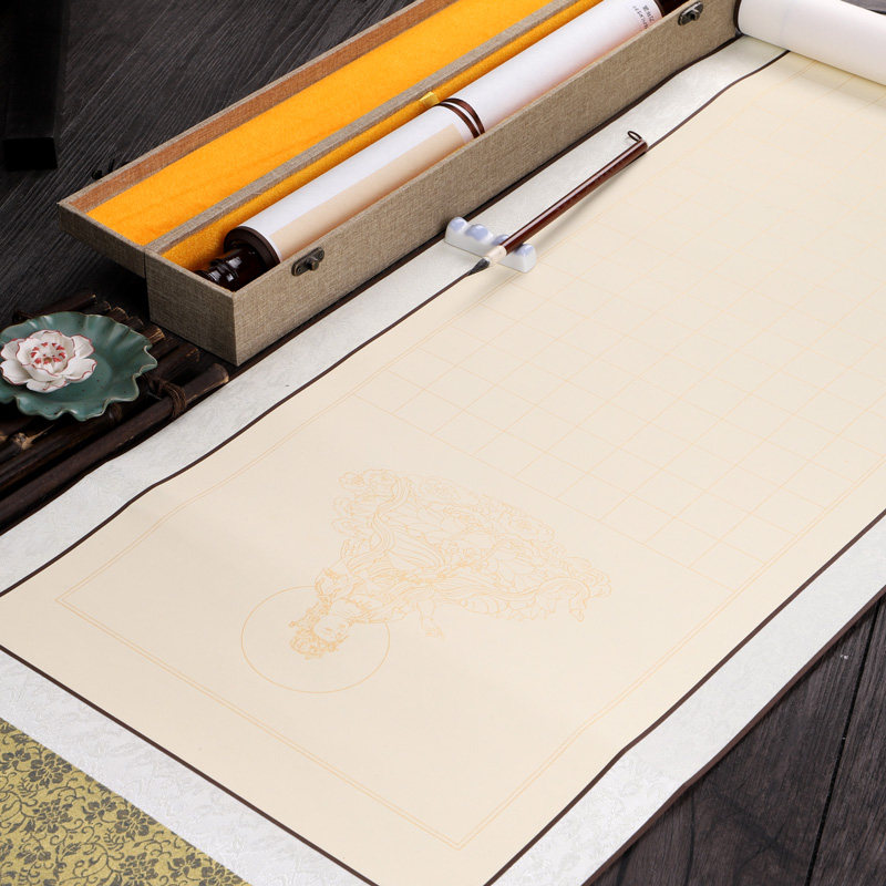 空白心经宣纸卷轴挂画手写作品装裱好的竖轴宣纸