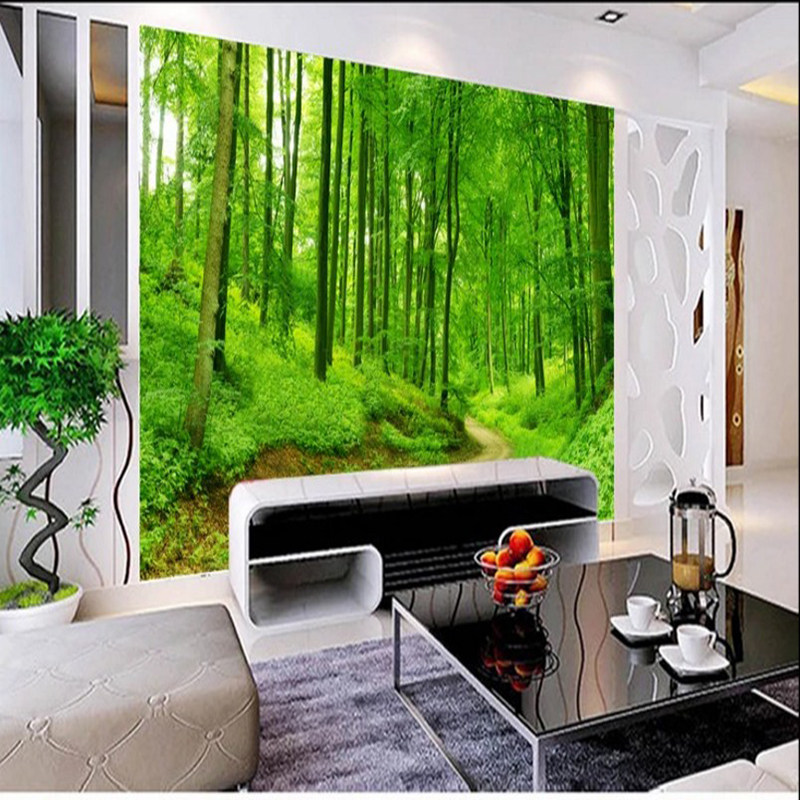 壁画背景墙大型客厅背景墙纸3d森林大树绿荫定制壁画