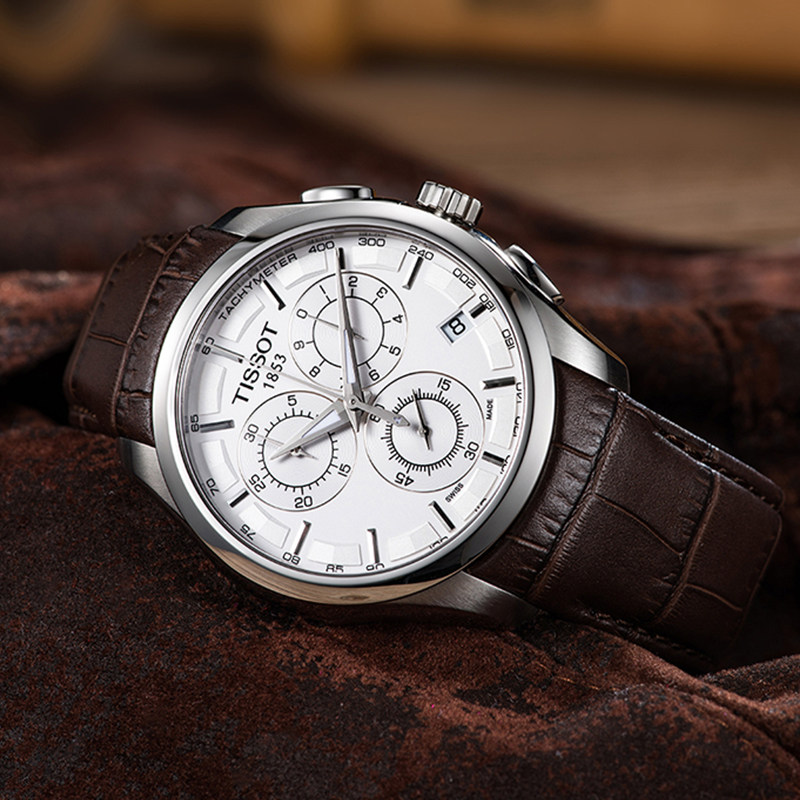 瑞士天梭tissot库图系列六针石英皮带男士腕表瑞士腕表