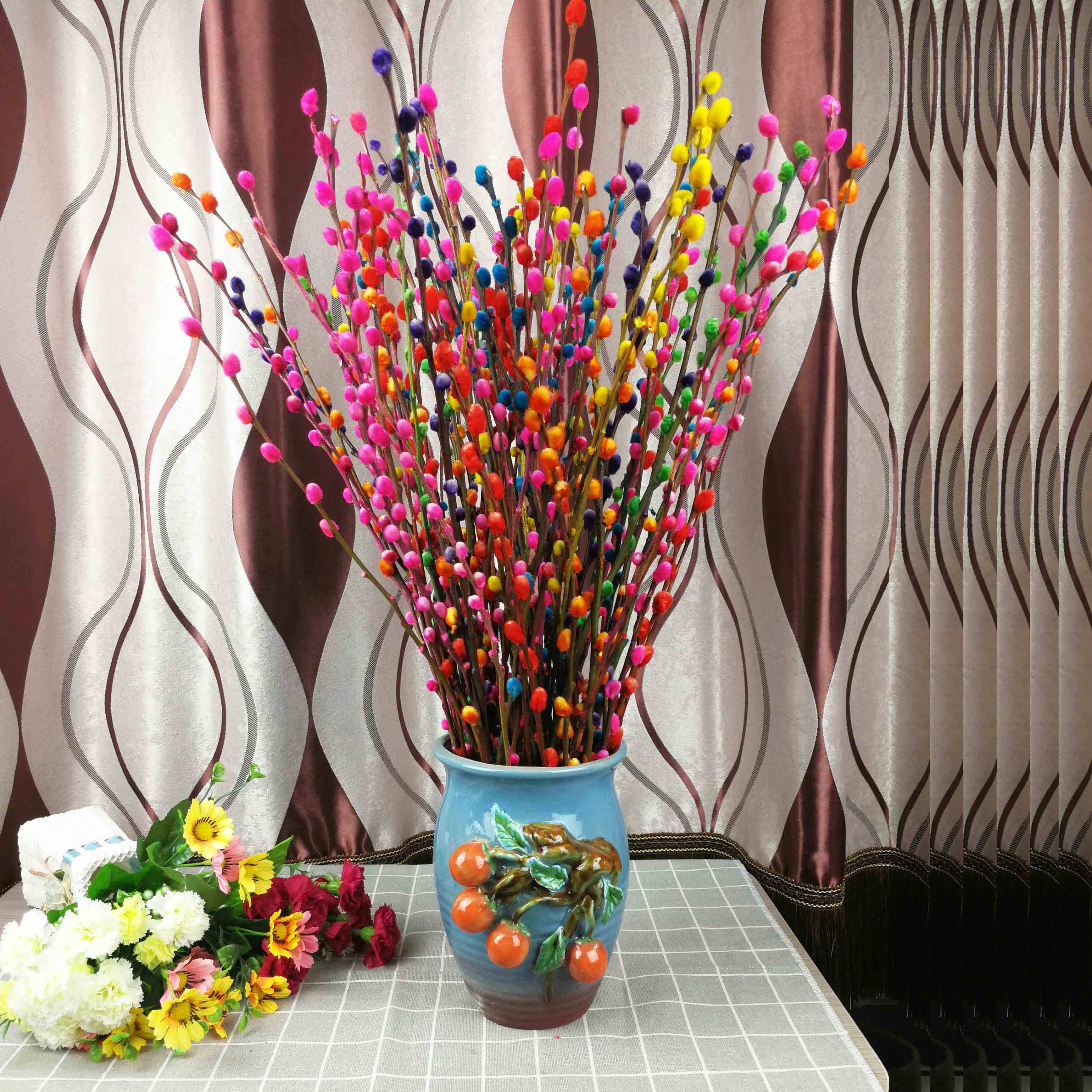 银柳干花鲜枝真花彩色年宵花卉客厅趣味植物笔筒