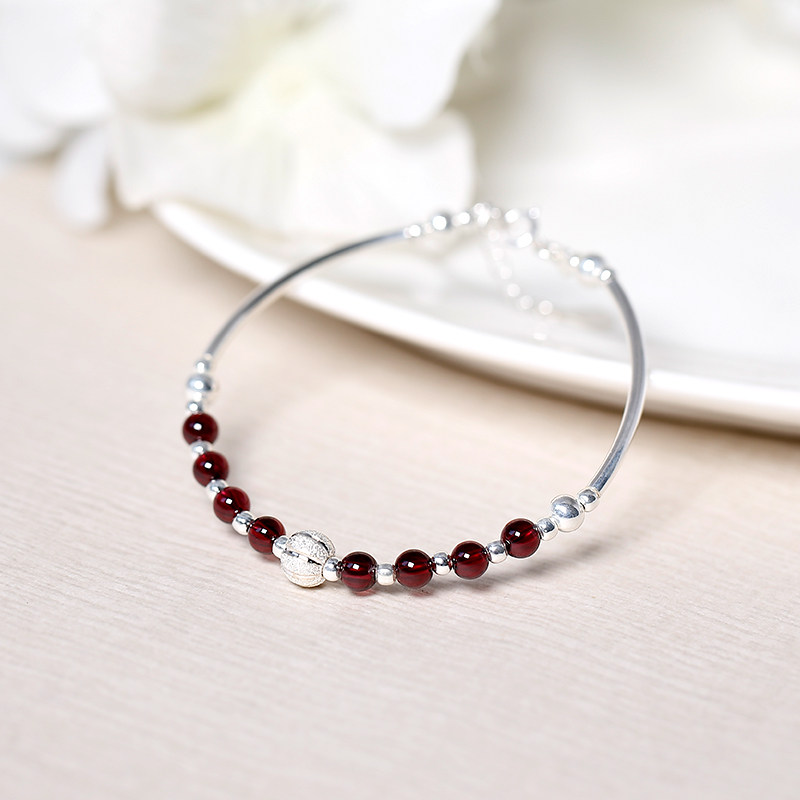 s925银石榴石串珠手链复古桃花运手串女本命年简约闺蜜手环新款潮