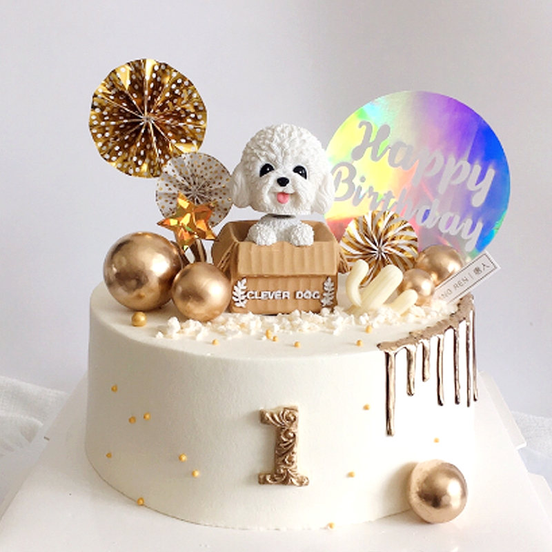 摆件网红新款摇头泰迪小狗狗狗纸箱黑色白色节日装扮用品