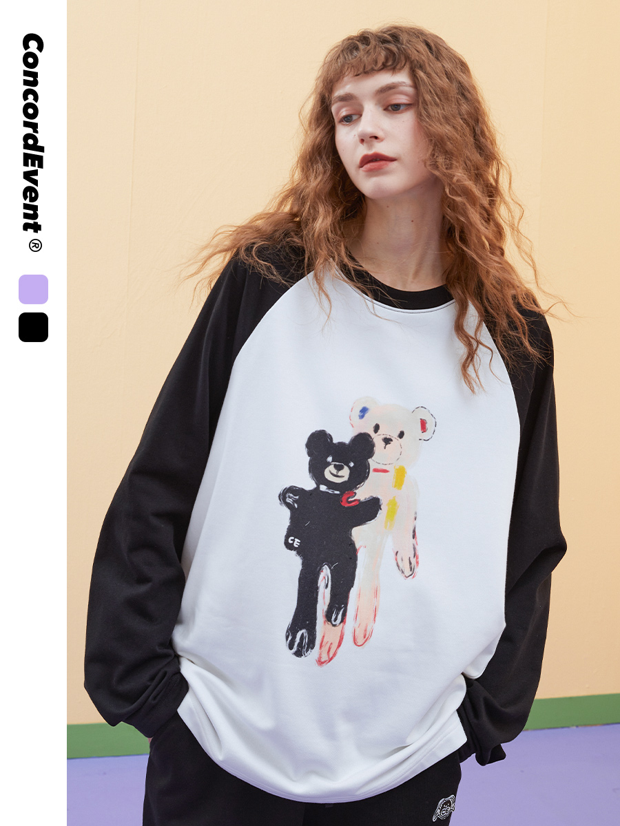 CONCORDEVENT2022春季潮牌小熊图案打底长袖T恤男情侣装百搭上衣